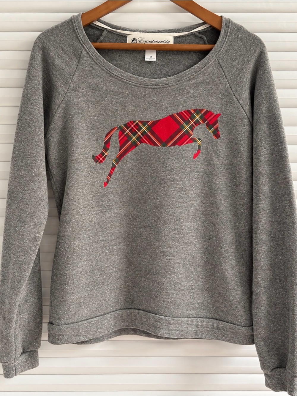 Equestrianista Gray Sweatshirt with Red Plaid Horse